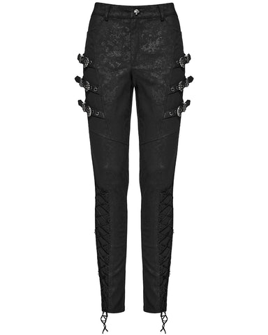 Punk Rave Womens Baroque Gothic Paisley Print Lace Up Buckled Leggings