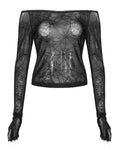 Punk Rave Arachnaphilia Womens Spiderweb Mesh Off-Shoulder Top - Black