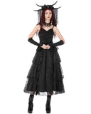 Dark In Love Womens Long Gothic Satin & Lace Prom Wedding Dress