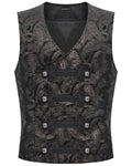 Devil Fashion Mens Regency Gothic Steampunk Paisley Velvet Waistcoat Vest Brown