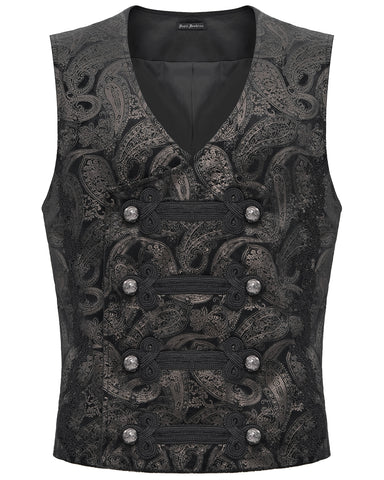 Devil Fashion Mens Regency Gothic Steampunk Paisley Velvet Waistcoat Vest Brown