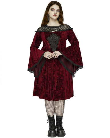 Punk Rave Plus Size Womens Gothic Night Rose Dress - Red Velvet