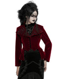 Punk Rave Womens Gothic Embroidered Velvet Cutaway Riding Jacket - Red