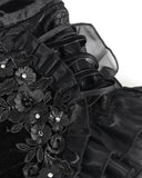 Devil Fashion Womens Gothic Velvet Floral Mesh Embellished Hot Pants Shorts