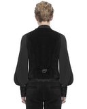 Devil Fashion Mens Regency Gothic Embellished Corduroy & Velvet Waistcoat Vest - Black