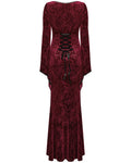 Punk Rave Womens Long Baroque Gothic Embossed Velvet Maxi Dress - Red