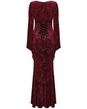 Punk Rave Womens Long Baroque Gothic Embossed Velvet Maxi Dress - Red