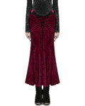 Punk Rave Daily Life Womens Long Gothic Velvet Applique Maxi Skirt - Red