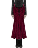 Punk Rave Daily Life Womens Long Gothic Velvet Applique Maxi Skirt - Red