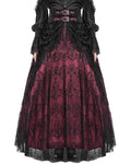 Eva Lady Womens Long Gothic Rose Velvet & Lace Embellished Maxi Skirt Red & Black