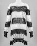 Punk Rave Shredded Knit Sweater - Black & White
