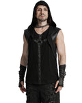 Punk Rave Mens Apocalyptic Gothic Cyberpunk Mesh Overlay Hooded Tank Top Vest