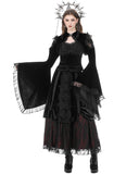 Dark In Love Womens Gothic Velvet & Lace Flared Sleeve Bolero Shrug Top