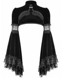 Dark In Love Womens Gothic Velvet & Lace Flare Sleeve Bolero Shrug Top