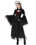Dark In Love Womens Gothic Velvet & Lace Flare Sleeve Bolero Shrug Top