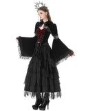 Dark In Love Womens Gothic Velvet & Lace Flare Sleeve Bolero Shrug Top