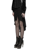 Punk Rave Womens Baroque Gothic Rose Embroidered Velvet Fishtail Skirt - Black