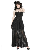 Dark In Love Elegant Gothic Ruched Lace Halter Maxi Dress