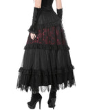 Dark In Love Womens Long Gothic Spliced Lace Maxi Skirt - Red & Black