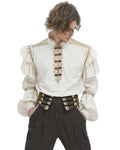 Devil Fashion Mens Embellished Steampunk Pirate Shirt - Vintage Off-White