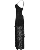 Punk Rave Daily Life Long Gothic Rose Lace Side Split Maxi Dress