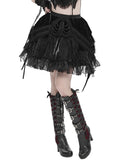 Devil Fashion Womens Gothic Embellished Velvet & Mesh Chained Mini Skirt