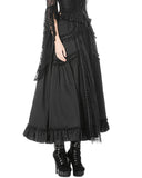 Dark In Love Womens Baroque Gothic Lace Layered Maxi Skirt - Black