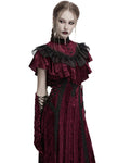 Punk Rave Daily Life Womens Long Gothic Crushed Velvet & Lace Bolero Cape - Red