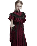 Punk Rave Daily Life Womens Long Gothic Crushed Velvet & Lace Bolero Cape - Red