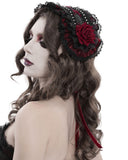Devil Fashion Womens Gothic Lolita Rose Embellished Fascinator Headpiece - Black & Red
