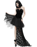 Eva Lady Gothic Velvet & Lace Feathered Mini Dress
