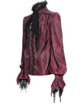 Devil Fashion Mens Gothic Crucifix Paisley Jacquard Dress Shirt & Cravat - Red & Black