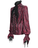 Devil Fashion Mens Gothic Crucifix Paisley Jacquard Dress Shirt & Cravat - Red & Black