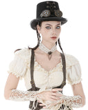 Dark In Love Womens Steampunk Lace Ribbon Gloves - Vintage Off-White