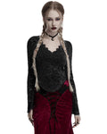 Punk Rave Womens Elegant Floral Lace V-Neck Top - Black