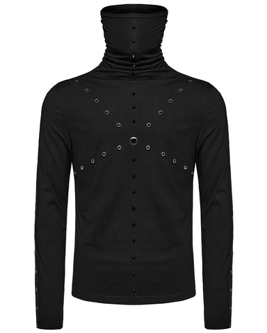 Punk Rave Mens Dark CyberPunk Studded High Neck Muffler Top