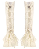 Dark In Love Womens Steampunk Lace Ribbon Gloves - Vintage Off-White