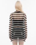 Punk Rave Daily Life Casual Punk Fishnet Mesh Striped Sweater Top - Black & White