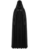 Punk Rave Womens Long Gothic Velvet & Lace Applique Hooded Cloak - Black