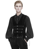 Devil Fashion Mens Regency Gothic Embellished Corduroy & Velvet Waistcoat Vest - Black