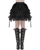 Devil Fashion Womens Gothic Embellished Velvet & Mesh Chained Mini Skirt