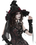 Devil Fashion Womens Gothic Roses Velvet Pointed Witch Hat - Black & Red