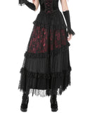 Dark In Love Womens Long Gothic Spliced Lace Maxi Skirt - Red & Black