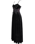 Eva Lady Womens Long Gothic Velvet Beaded Rose Ball Gown Wedding Dress - Black & Red