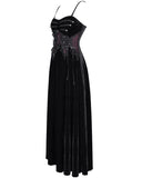 Eva Lady Womens Long Gothic Velvet Beaded Rose Ball Gown Wedding Dress - Black & Red