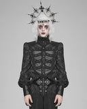 Devil Fashion Mens Dark Gothic Aristocrat Studded Jacquard Dress Shirt - Black