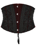 Punk Rave Womens Baroque Gothic Rose Embroidered Velvet Cincher Corset - Red & Black
