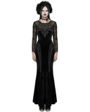 Punk Rave Womens Long Gothic Velvet & Lace Applique Maxi Dress - Black