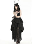 Dark In Love Long Dark Gothic Jacquard Layered Hi-Low Dress