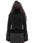 Devil Fashion Womens Gothic Punk Chained Fur Trim Velvet Winter Jacket